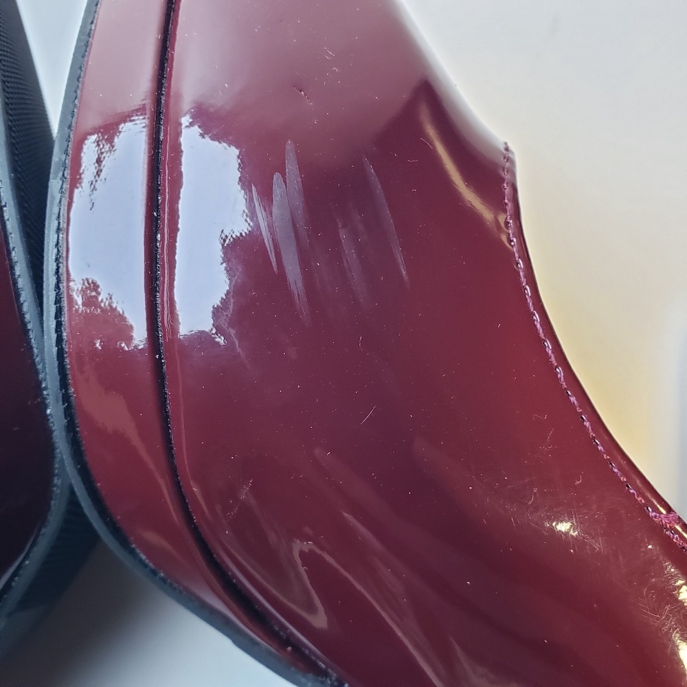 Women's Burgundy Patent Leather Mary Jane Block Heel Shoes Ankle Strap Sz 41 EU - Picture 9 of 11